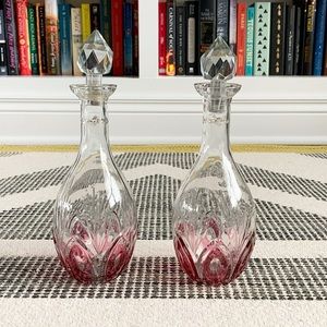Two Art Deco Style Pink Glass Decanters